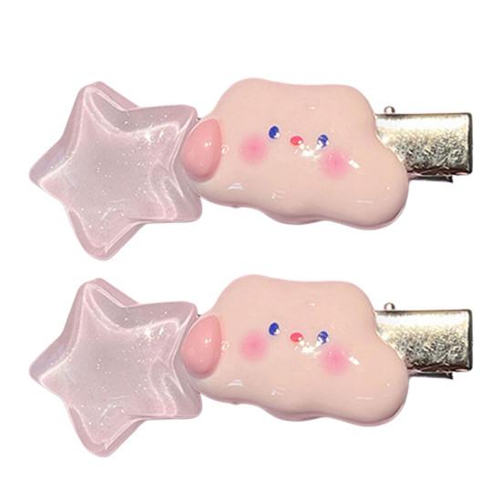

2Pcs Hairpin Hand-Painted Cloud Expressions with Glitter Stars Resin Hair Clips Toddler Girl Hair Accessory Photo F
