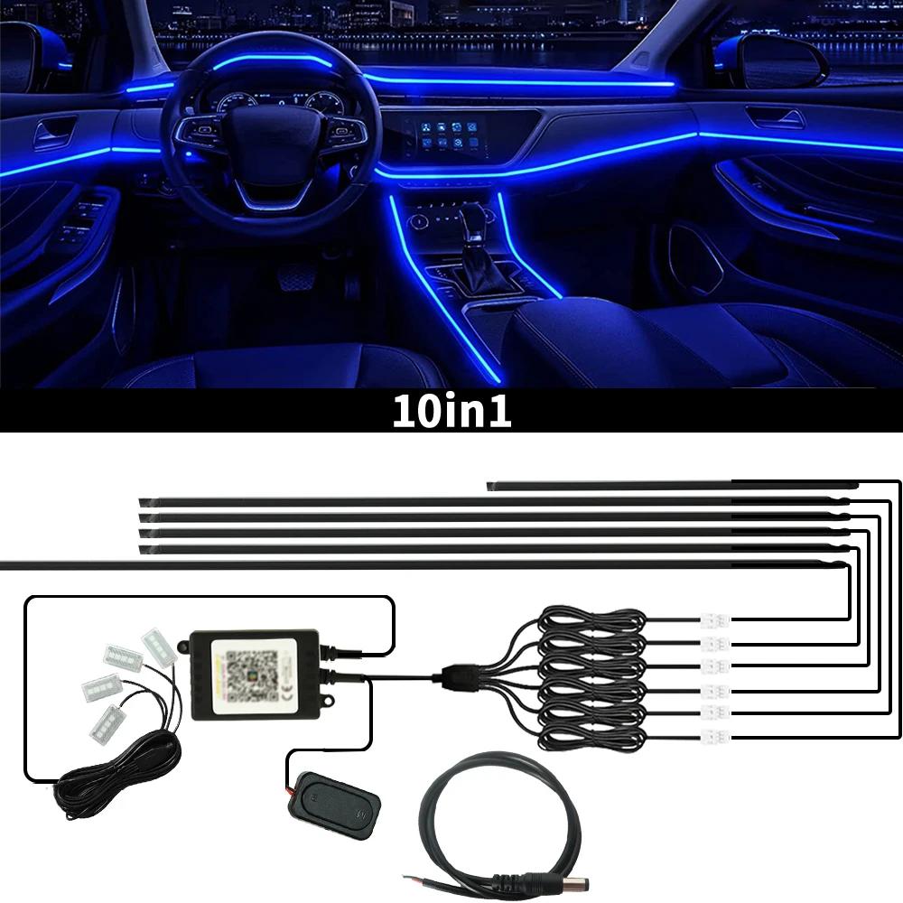 Symphony Car Ambient Light Interior LED Rainbow RGB Neon Acrylic Strip Light Auto Streamer Atmosphere Lamp Kit 12V APP Control