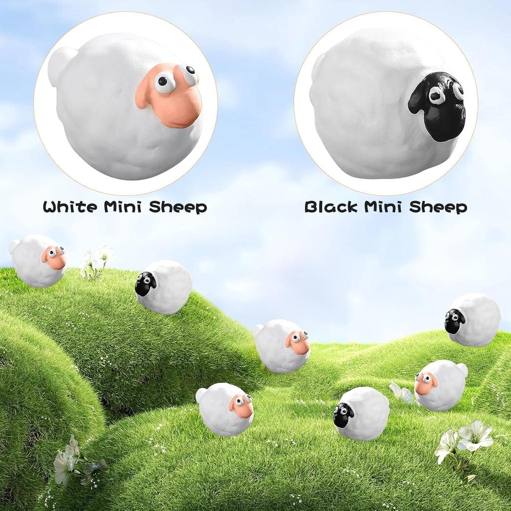 60 Pcs Miniature Sheep Figurines White Sheep Resin Figurines for Indoor Outdoor Garden DIY Ornament Accessories Cake Topper Gifts(Sheep Black)