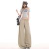 Women's 2026 Spring/Summer Khaki High-Waisted Wide-Leg Slimming Jeans