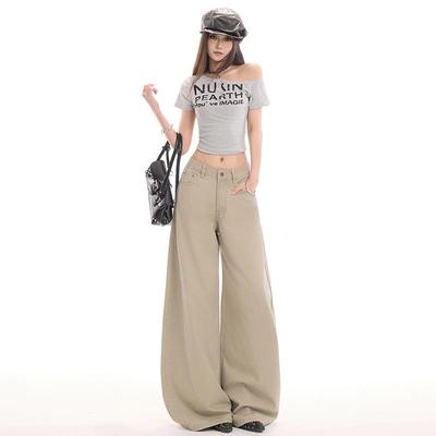 Damen Khaki High-Waist Weitbeinige Schlankmachende Jeans Frühjahr/Sommer 2026