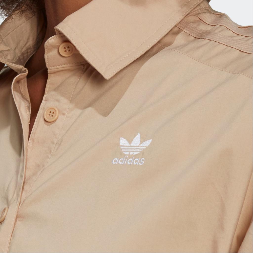 Adidas Originals Clover FW22 Logo Print Drawstring Long Sleeve Shirt Women Tops Khaki HK5081
