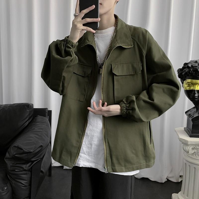 

Рабочая куртка мужская осенне-зимняя корейская красивая куртка топы модный бренд свободная куртка со стойкой воротником XXL зелёный