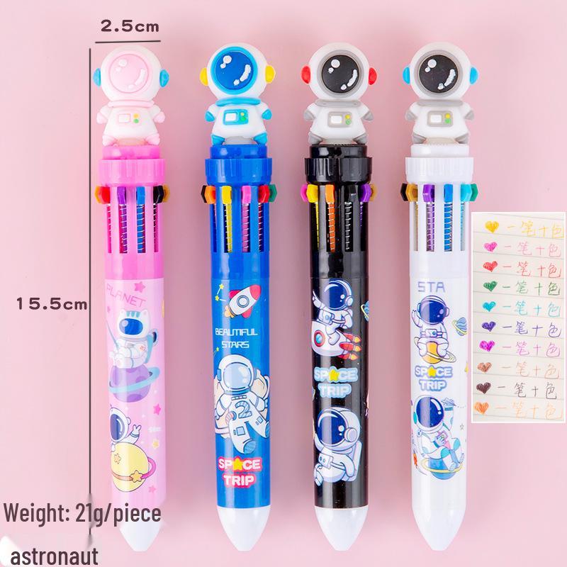

Adorable Cartoon 10-Color Press-Type Ballpoint Pen - Multicolor Diary & Stationery Pen for Students Bullet Tip 0.5