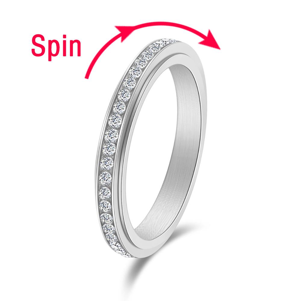 Fidget Anxiety Ring Drive Away Your Anxiety Stainless Steel Spinner Band Rings Cubic Zirconia Rings With Gift Box