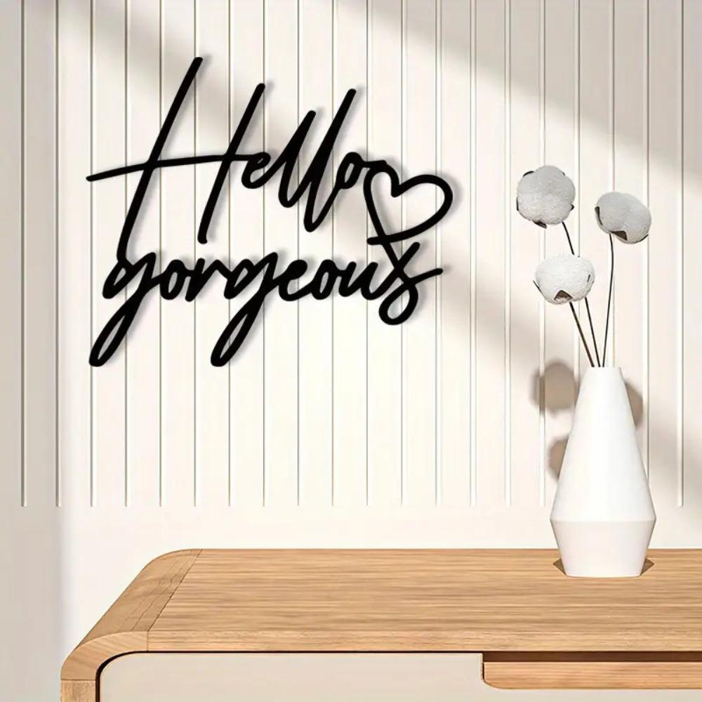 

Wrought Iron Script Wall Art Hello Gorgeous Powder Coated Rustic Farmhouse Heart Decor for Living Room Vintage Gift Hanging Ornament S-11.81inch чорний