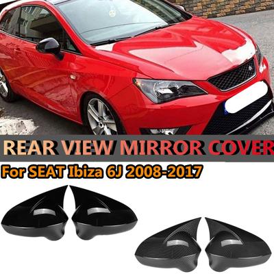 2pcs Black Wing Mirror Cover Caps For Seat LEON 1P IBIZA 6J EXEO 3R 2008-2017 Side Replacement Rear View External