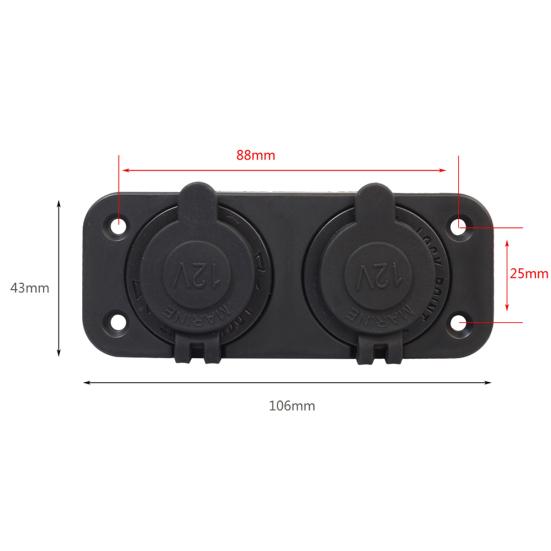 Motorcycle Car Charger Lighter Double Female Socket Kits with 1m Cable