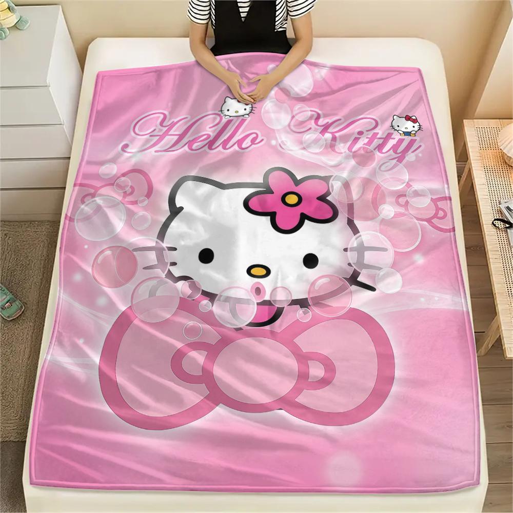 

1 шт. Фланелевое одеяло с милым принтом Hello Kitty, Высокое качество, Для всех сезонов, Декор для дома, Тепло и уют, Идеально для рождественских подарков 80cm x 120cm
