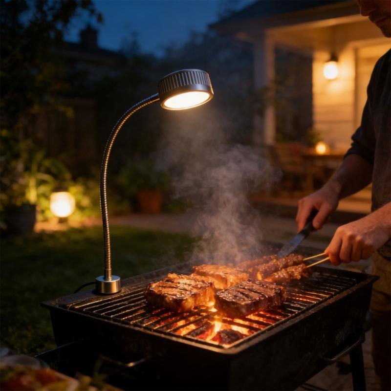 Magnetische wiederaufladbare BBQ-Leuchte mit 7 hellen LEDs, flexiblem Schlauch und 1200mAh Akku für Grillen, Camping und Angeln