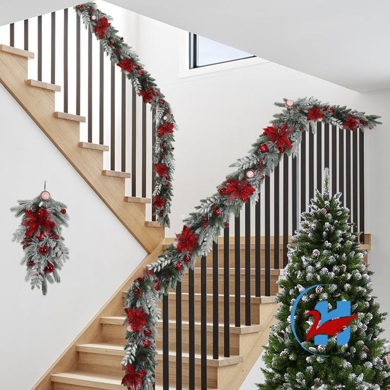 Christmas Wreath Velvet Red Flower Decor Set Holiday Home Hanging Decoration