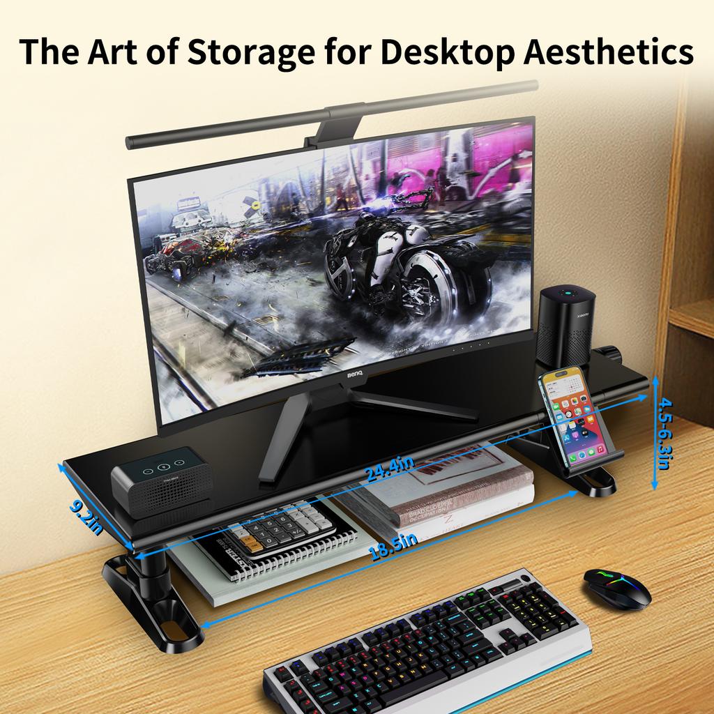 Eary Computer Monitor Stand Riser for Desk 4.5-6.3 Inches Freely Adjustable with Cellphone Holder for Computer Laptop Printer TV