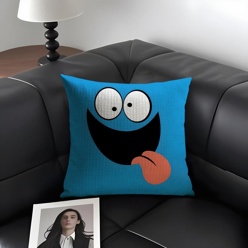 Funny Emoji Cute Cushion Cover Natural Linen Organic Fabric Double-Sided Printing Sofa Home Decor Gift Pillow Case