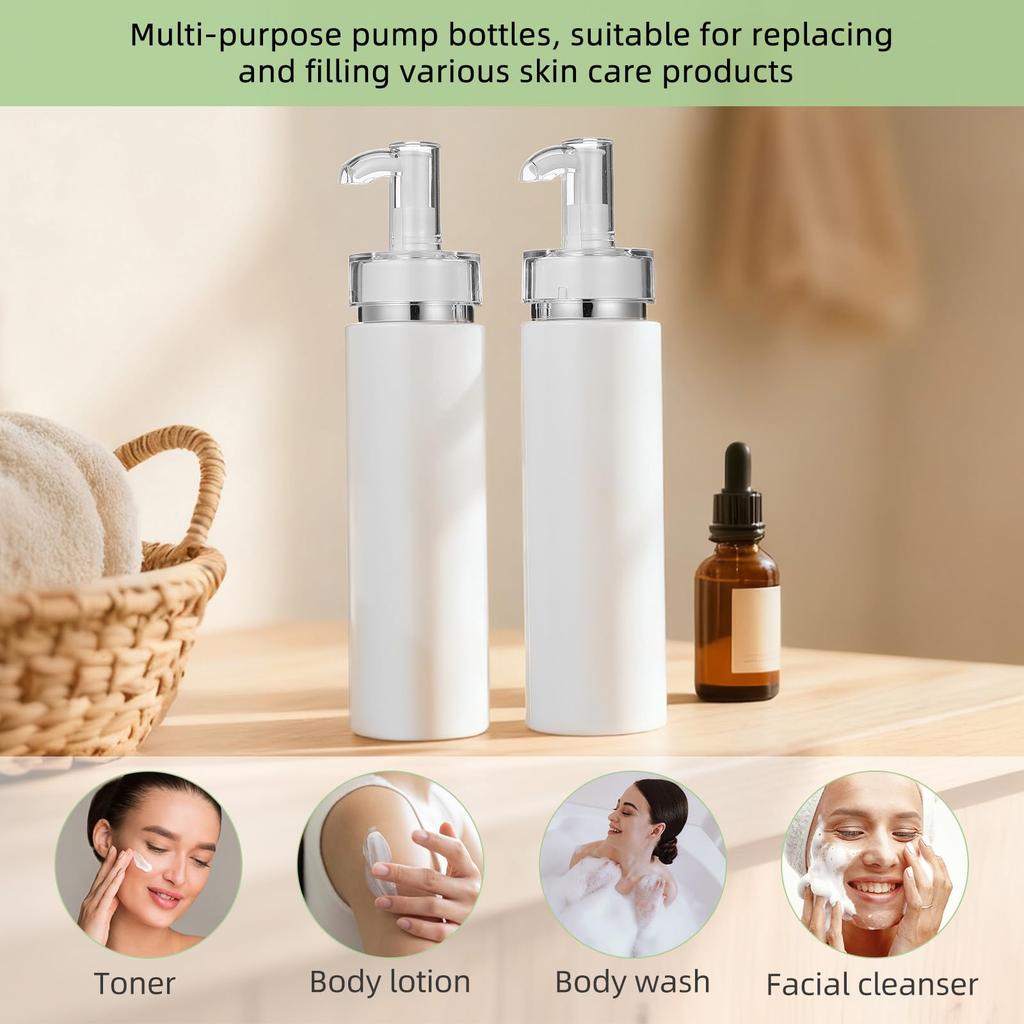 Garneck Pump Bottle Refill Bottles of Shampoo for Travel Size White X (Set 2) - Dispenser, 200ml, Lotion, Etc. - - - 19.5cm (H) 4.5cm (W)