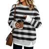 Damen Mode Lässig Gestreift Langarm Sweatshirt Zweiteilig Locker Sitzend Pullover Oberteil