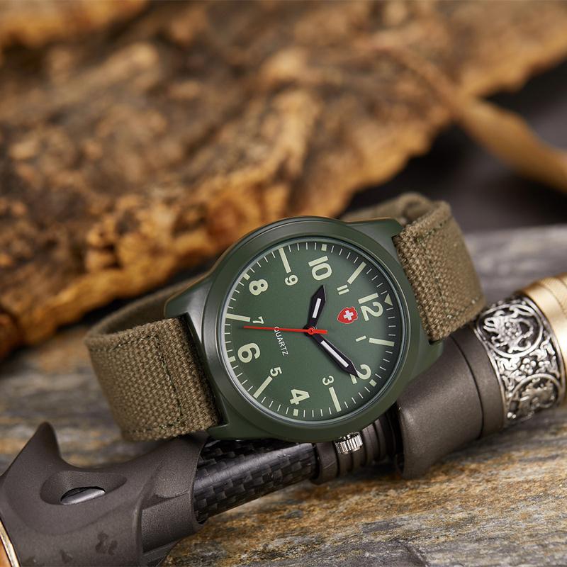 Simple fashion woven canvas with men's watches retro tooling sports outdoor luminous quartz Joker casual watch