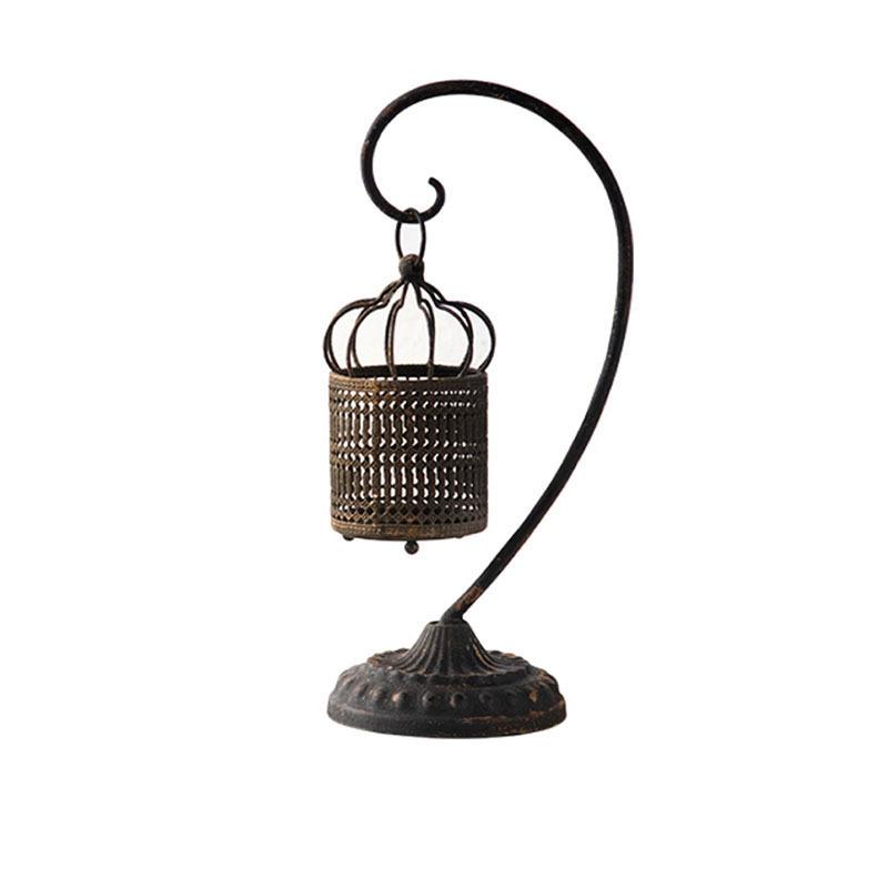 French Vintage Iron Hollow Tabletop Lantern, Creative Candle Holder Lamp Decor for Restaurant Home - Rustic Retro Centerpiece