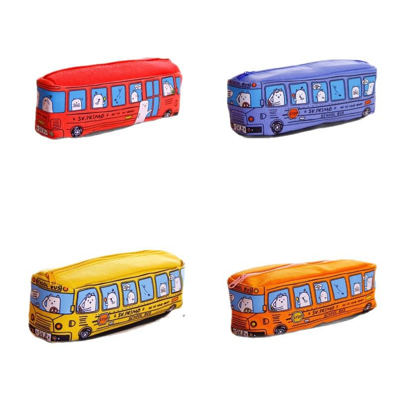 Kreatives süßes Cartoon-Bus-Federmäppchen, Koreanischer Stil, Große Kapazität Leinwand-Tasche