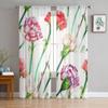 Watercolor Floral Sheer Curtains for Living Room Transparent Tulle Window Treatments Bedroom Kitchen Home Decor Veil Drapes