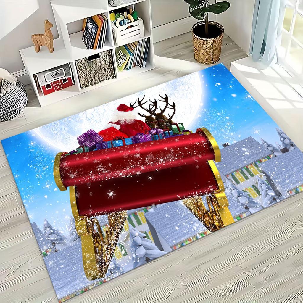 2026 New Merry Christmas Tree Santa Claus New Year Cartoon Carpet Rug for Bedroom Living Room Sofa Home Doormat Decor,Non-slip