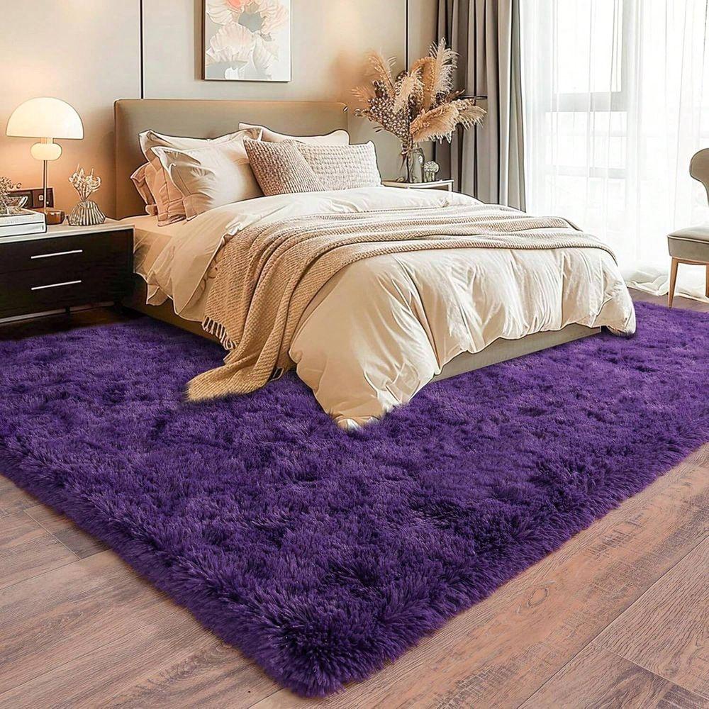 Shaggy Teppiche für Schlafzimmer, Lila Flauschige Shaggy Teppiche für Wohnzimmer, Luxus Moderner Plüschteppich Mädchen Jungen Zimmer Studentenwohnheim Innen Haus De