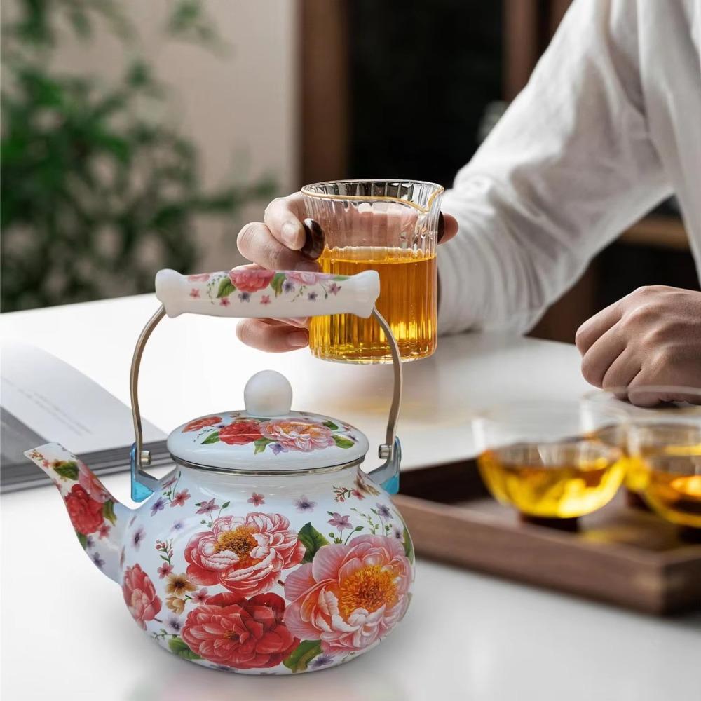 Floral Enameled Gas Water Kettle Chinese Style Tea Jug Thickened Coffee Pot  Gas Induction Cooker