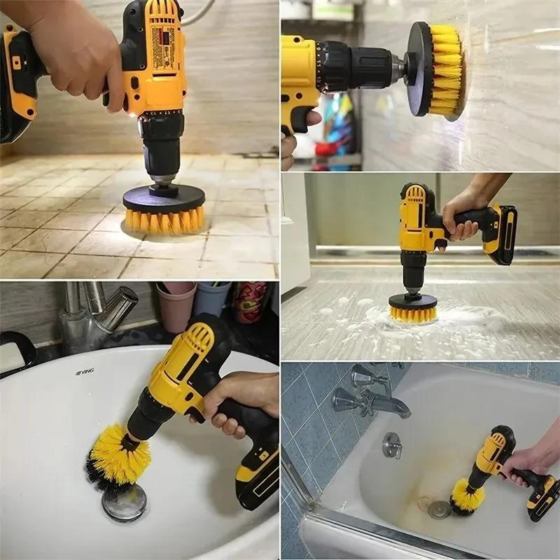 Electric Drill Brush Kit All Purpose Cleaner Auto Tires Cleaning Tools for Tile Bathroom Kitchen Round Plastic Scrubber Brushes