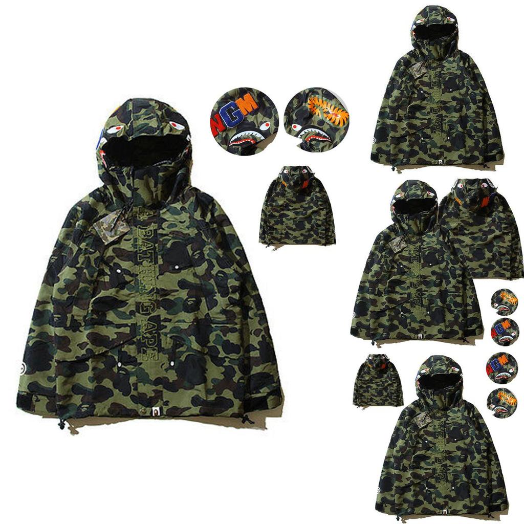 Heren A Bathing Ape Haaienkop Camouflage Hoodie Jas Met Zacht Ademend Materiaal