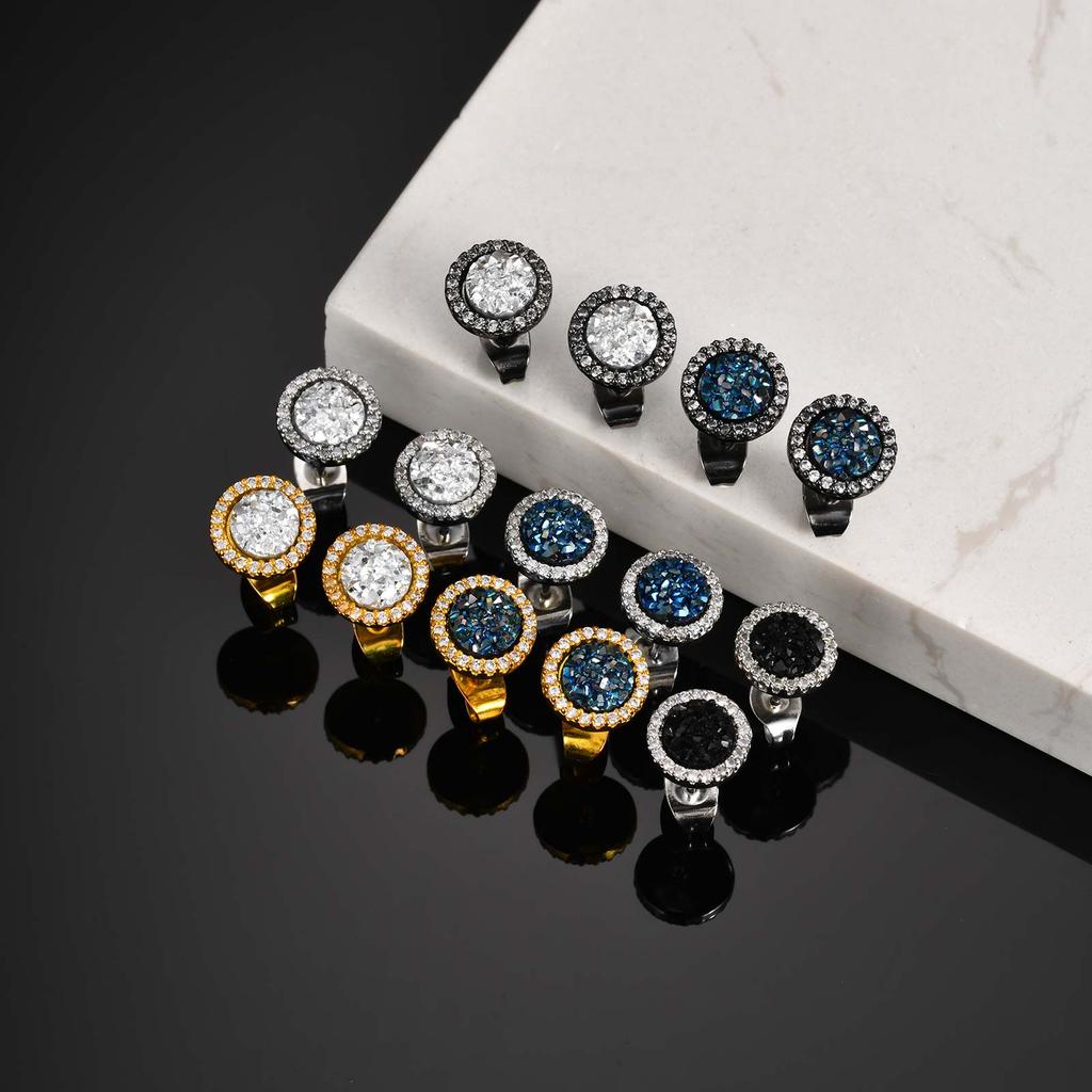 Orecchini a Bottone Piccoli in Zircone di Cristallo di Alta Qualità per Uomo Metallo Placcato Oro Orecchini da Piercing Rotondi Gioielli Moda Punk