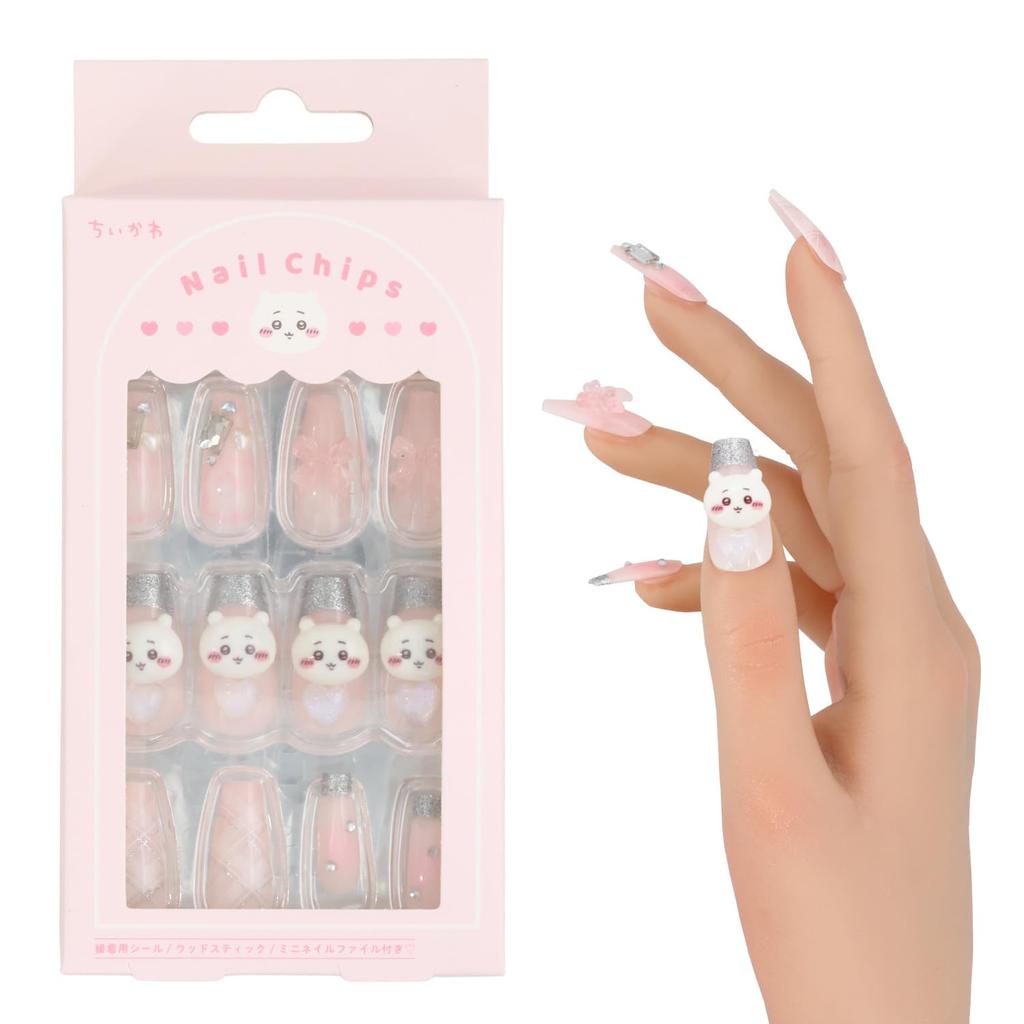 SHOBIDO Chiikawa Nail Tips Chiikawa CW30646 Includes Adhesive Wooden and Nail (24 Pieces) - Stickers, Stick, File.