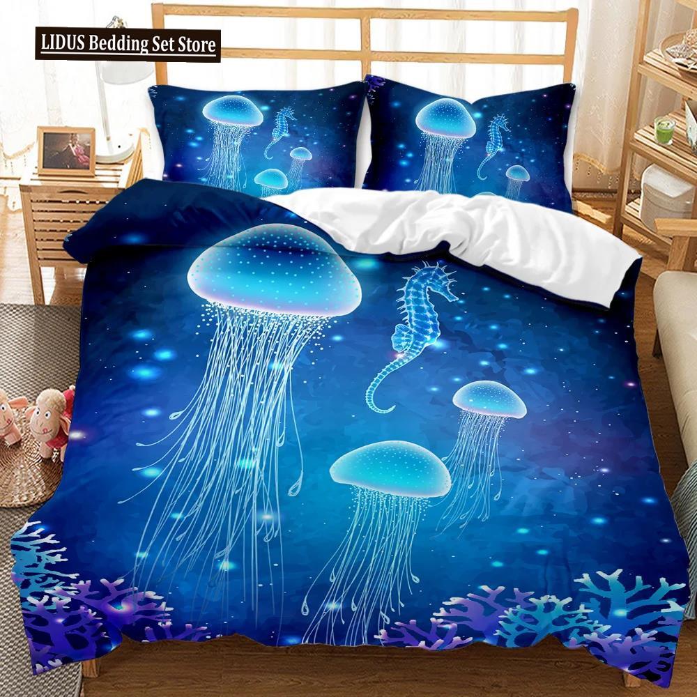 Jellyfish Duvet Cover Set Jellyfish Printed Comforter Cover For Teens Kids Ocean Theme Bedspread Sea Coral Polyester Quilt Cover