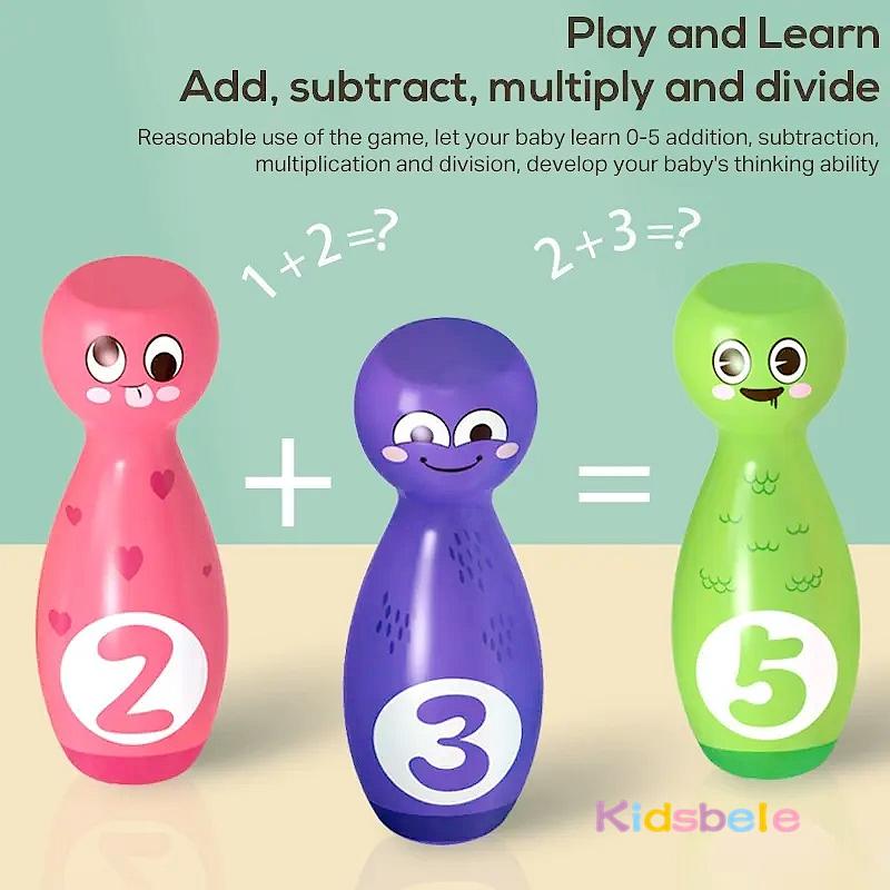 Kids Cartoon Bowling Set Cute Emojis Bowling Pins With 5 Numbers Toddlers Interactive Indoor Sports Toy Family Lawn Yard Game