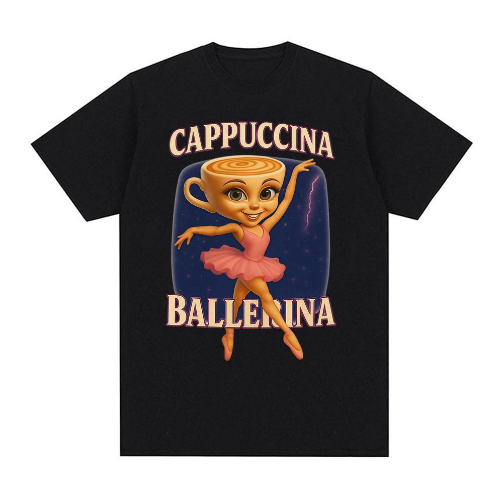 

Cute Coffee Cappuccina Ballerina T Shirt Italian Brainrot Funny Meme Tshirt Men Women High Quality Oversized 100% Cotton T-sh... S разноцветный