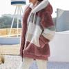 Women's Fashion Coat Winter Warm Hooded Zipper Loose Jacket for Ladies Plus Size Patchwork Outerwear