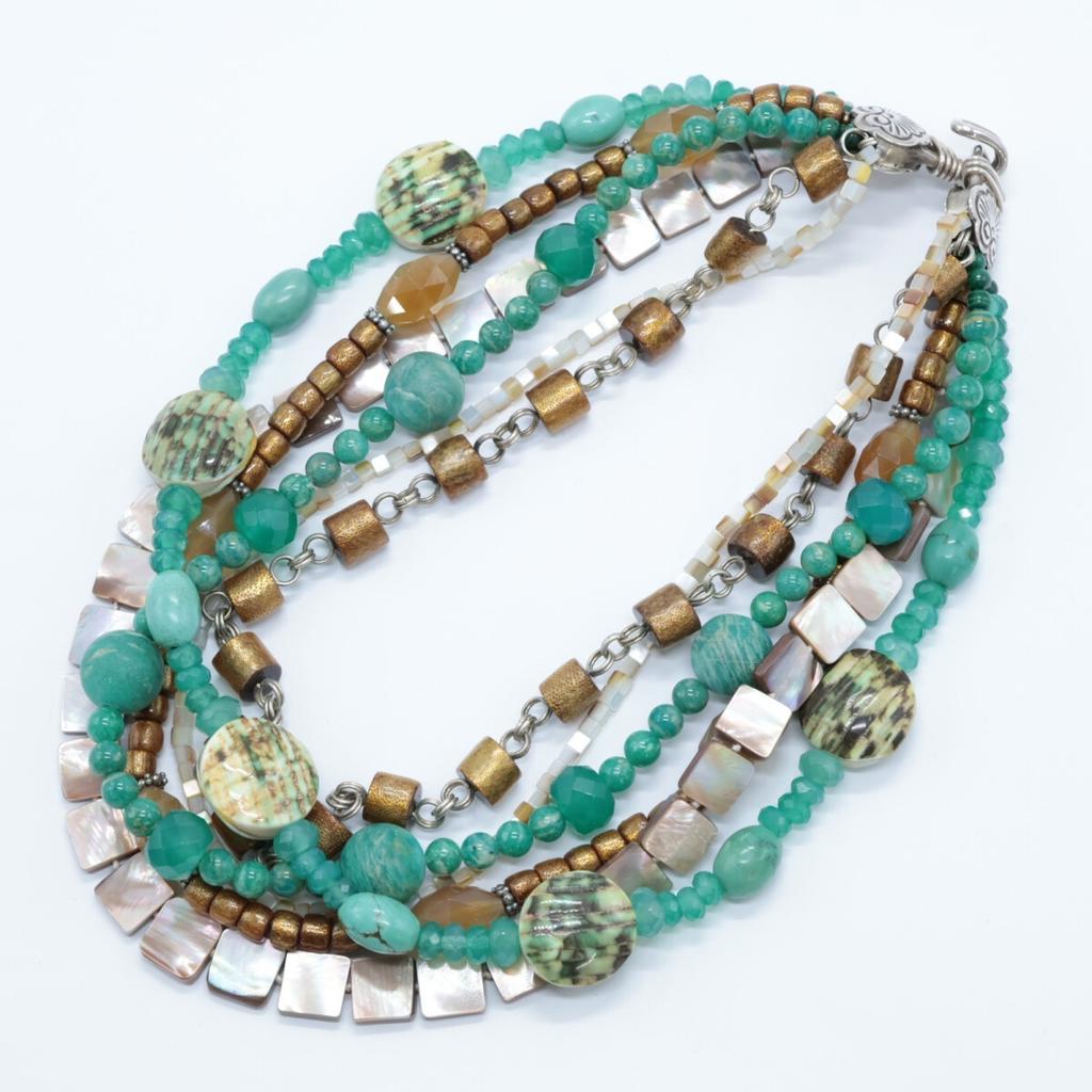 STEPHEN DWECK 925 Turquoise, Pearl, Quartz, Natural Stone Multi-Stone Necklace SilverUsed