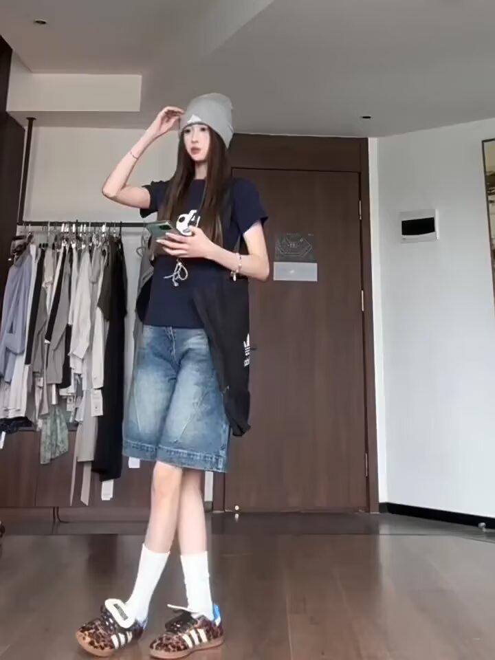 Retro Spicy Girl Damen Low-Waist Denim-Shorts - Sommer Lockerer Schnitt 5-Pocket Weitbeinige Mittellange Design