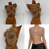 Women's Multi Layer Pearls Beaded Halter Neck Bra Chain Crop Top Hollowed Body Jewelry Camisole Chest Chain for Festival