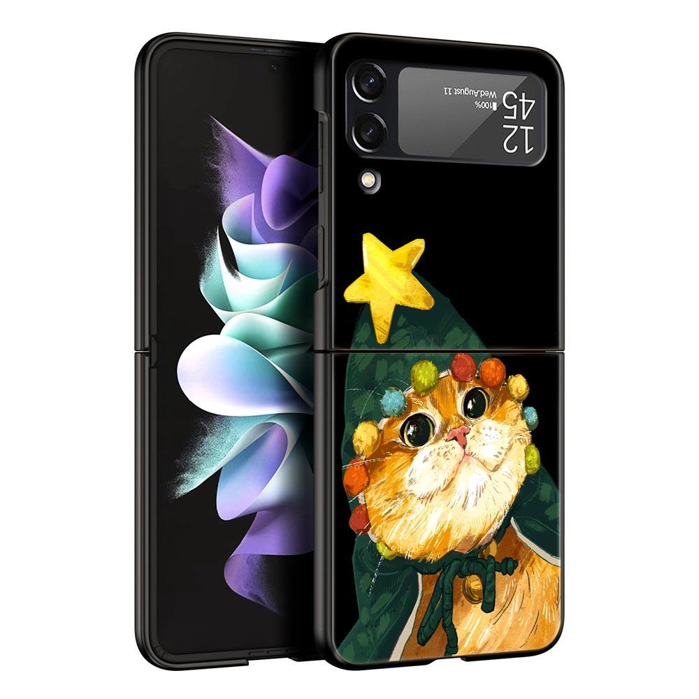 Christmas Cute Cartoon Z Flip 4 Phone Case For Samsung Z Flip 3 5G Black Hard Shell Galaxy ZFlip3 ZFlip5 Cover Folding Luxury