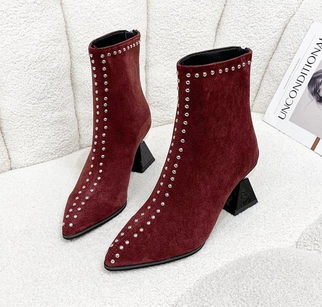 

Fashion Women Ankle Boots 2024 Shallow Spring Autumn Winter Pointed Toe Designer Ladies Short Back Zip Sexy Suede High Heels Mom Shoes 35