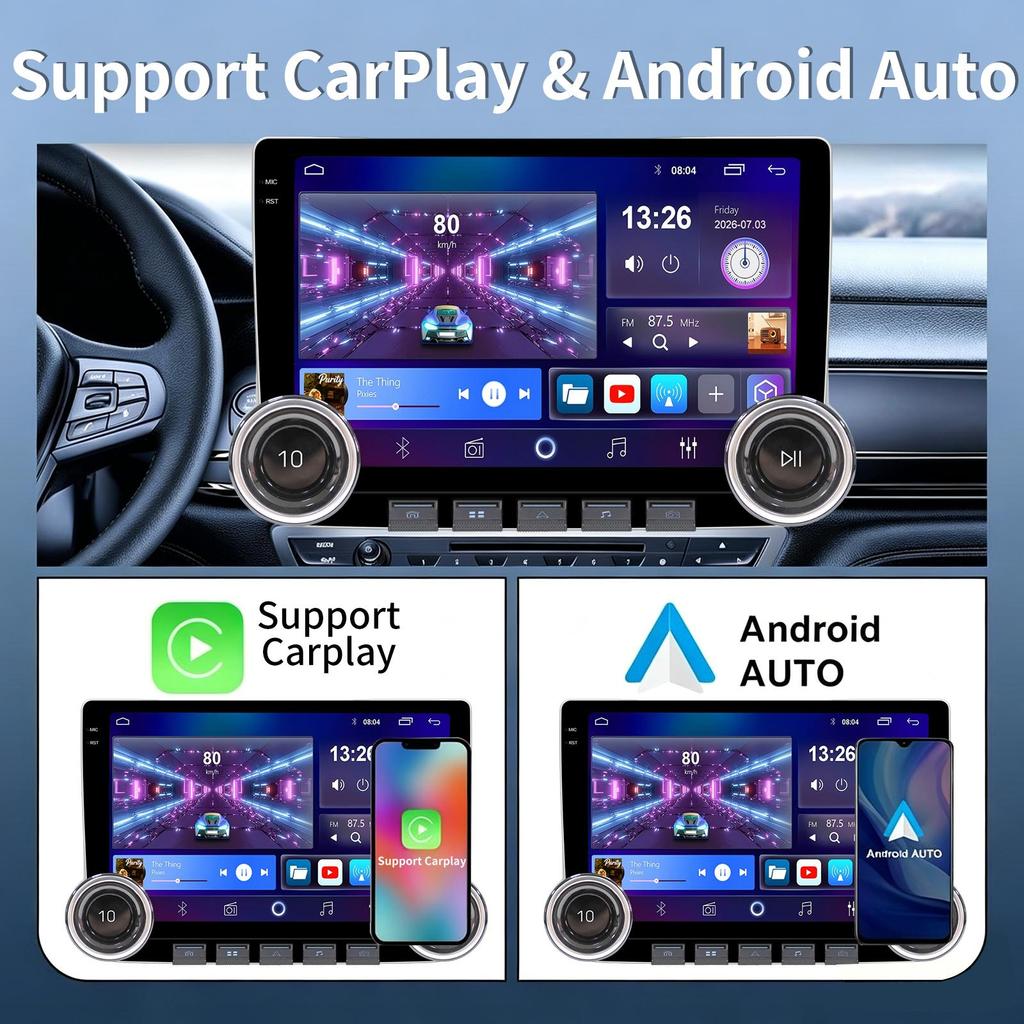 Universal car audio system, Android 15, supports CarPlay and Android Auto, 10.1-inch display, equipped with an AHD backup camera