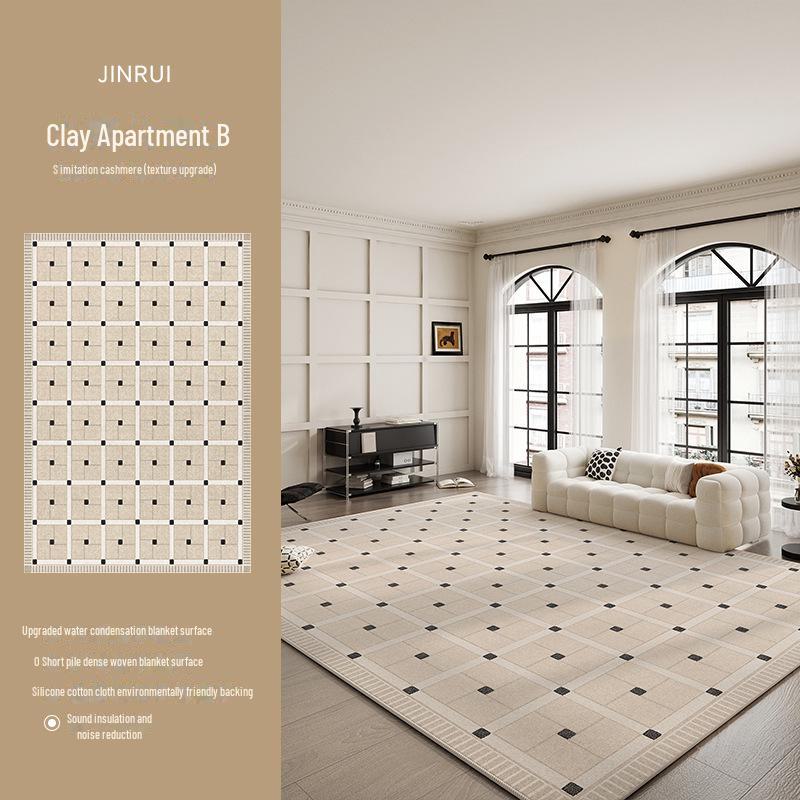 2024 French Cream Black Stone Carpet: Luxury Living Room & Bedroom Floor Mat
