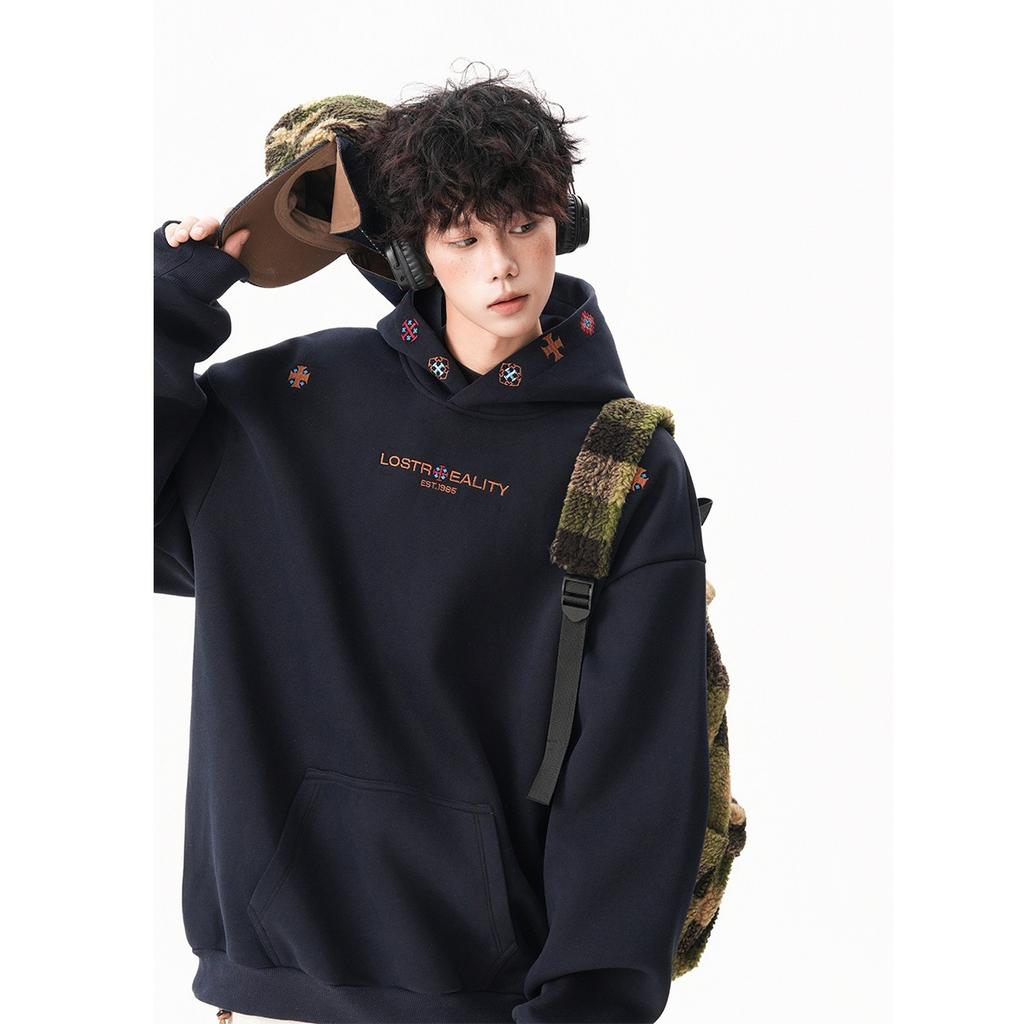 Ethnic Style Embroidered Hooded Sweatshirt for Men and Women, Autumn Design Long-sleeved Handsome Loose Hoodie