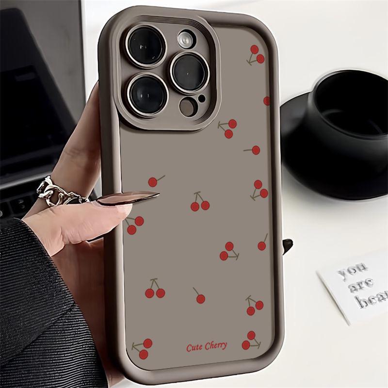 

Милый вишневый узор ТПУ мягкий матовый чехол для телефона iPhone 16 Pro Max 15 Pro 14 13 12 11 XR XS противоударный защитный бампер для объектива iPhone 13 Pro Max кофейный