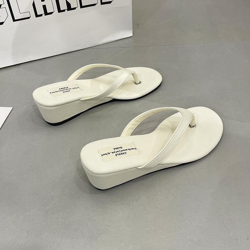 Fashion Women Wedges Slippers Heeled Sandals Casual Flip Flops Flats Shoes Woman 2025 Trend Summer Pumps Shallow Clip Toe Slides Mujer