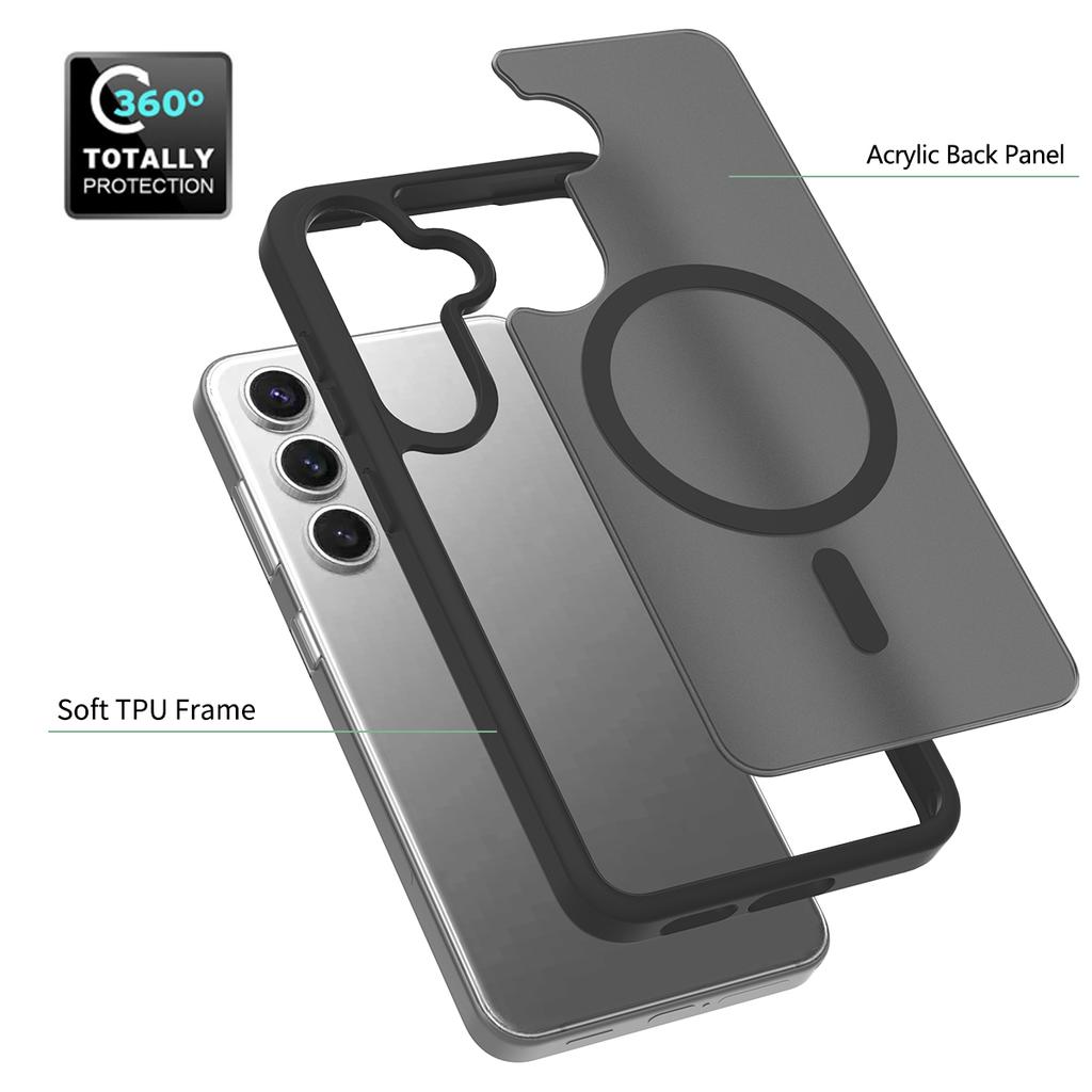 For Samsung Galaxy S25/S24 Magnetic Case TPU Frame Acrylic Back Phone Cover Skin Touch