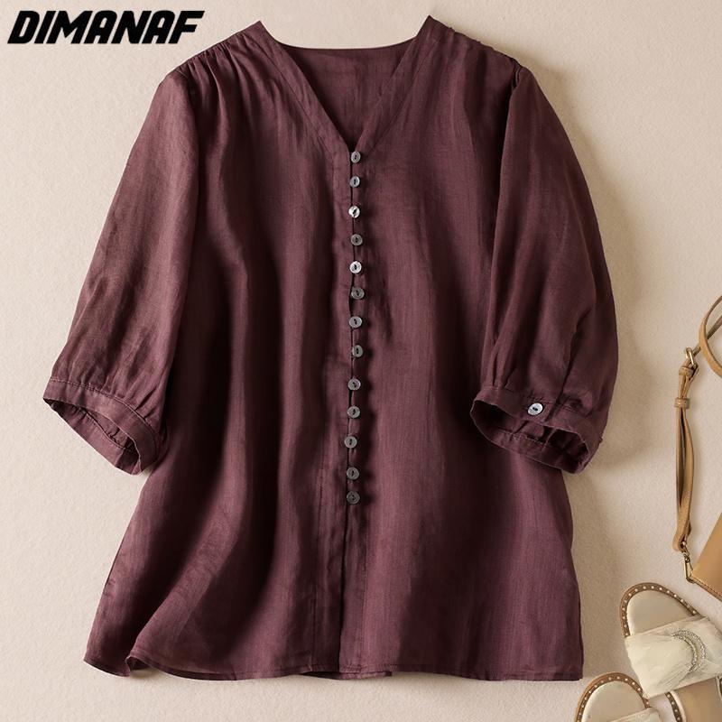 

DIMANAF 2023 Plus Size Новая Летняя Блузка Винтажный Ретро Жидкостные Системы Чистый Цвет Полурукав Футболка Рубашка Повседневная Рубашка Женская Свободная Рубашка