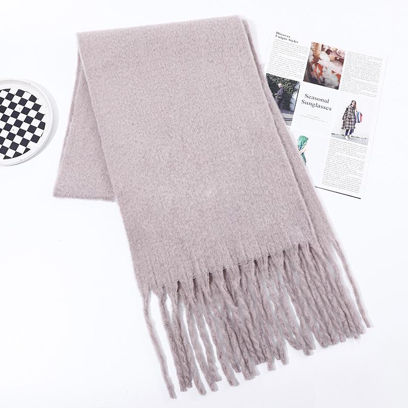 Men's and Women's Thick Woolen Scarf: Solid Color Knitted, Warm, Tassel-Edged, Imitation Cashmere for Winter