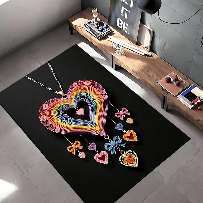 Colorful Heart Pattern Carpet with Hanging Charms Design for Home Decor Suitable for Use As an Anti-slip for Living Room Bedroom Sofas