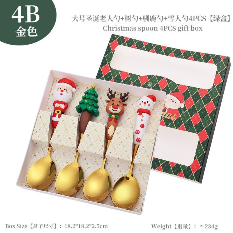 New Christmas Deer Dessert Spoon Set Christmas Tree Spoon Fork Santa Claus Tableware Gift Set Cubiertos De Acero Inoxidable