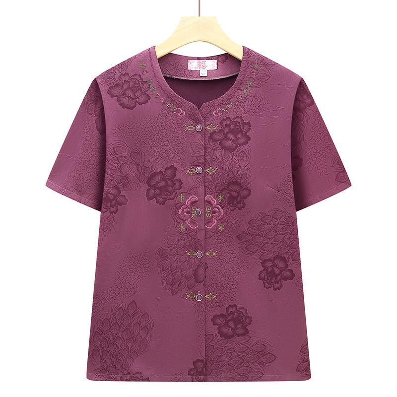 

Summer Embroidered Short-Sleeve Top for Women 3XL (120-130 jin) фиолетовый
